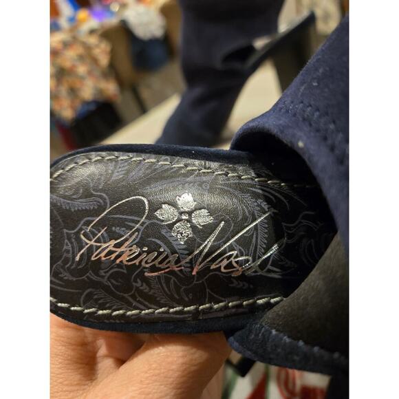 Patricia Nash Women's Blue Suede Open Toe Ankle Booties Casual Dressy Boho 8.5 - Picture 7 of 9